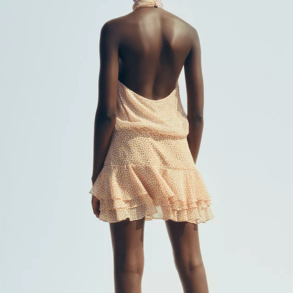 Zara PRINTED RUFFLED MINI DRESS - Picture 5 of 6